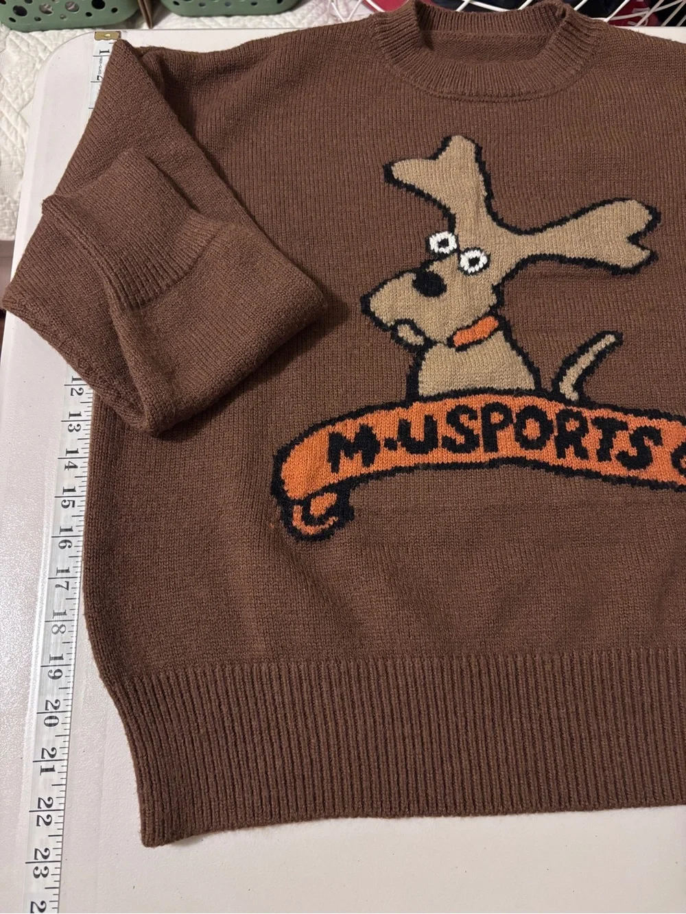 Vintage M. Usports Womens Novelty Dog Sweater Size Medium Japanese Golf Kitsch
